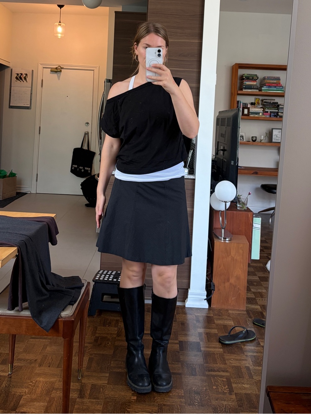 Pinstripe A-Line Knee-Length Skirt